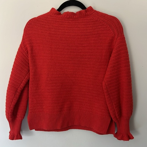 Madewell Red Ruffle Neck Ribbed Merino Wool Pullover Sweater Size Medium - Picture 4 of 6